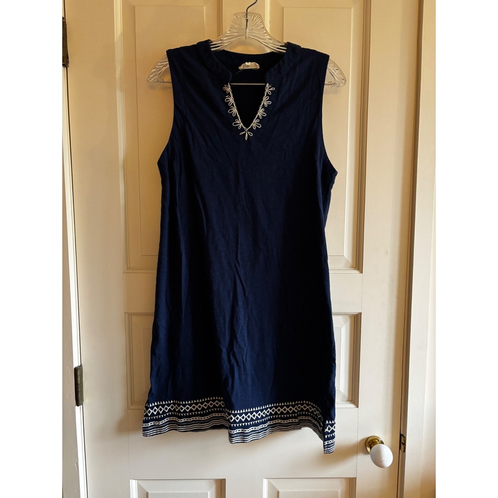 Crescent Navy Blue Cotton Embroidered Sleeveless Shift Dress CD2206 Womens M
